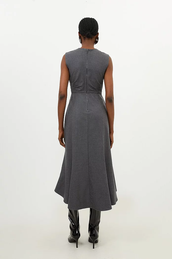 Grey Marl Woven Wool Mix Keyhole Midi Dress | Karen Millen Grey Marl Woven Wool Mix Keyhole Midi Dress | Karen Millen